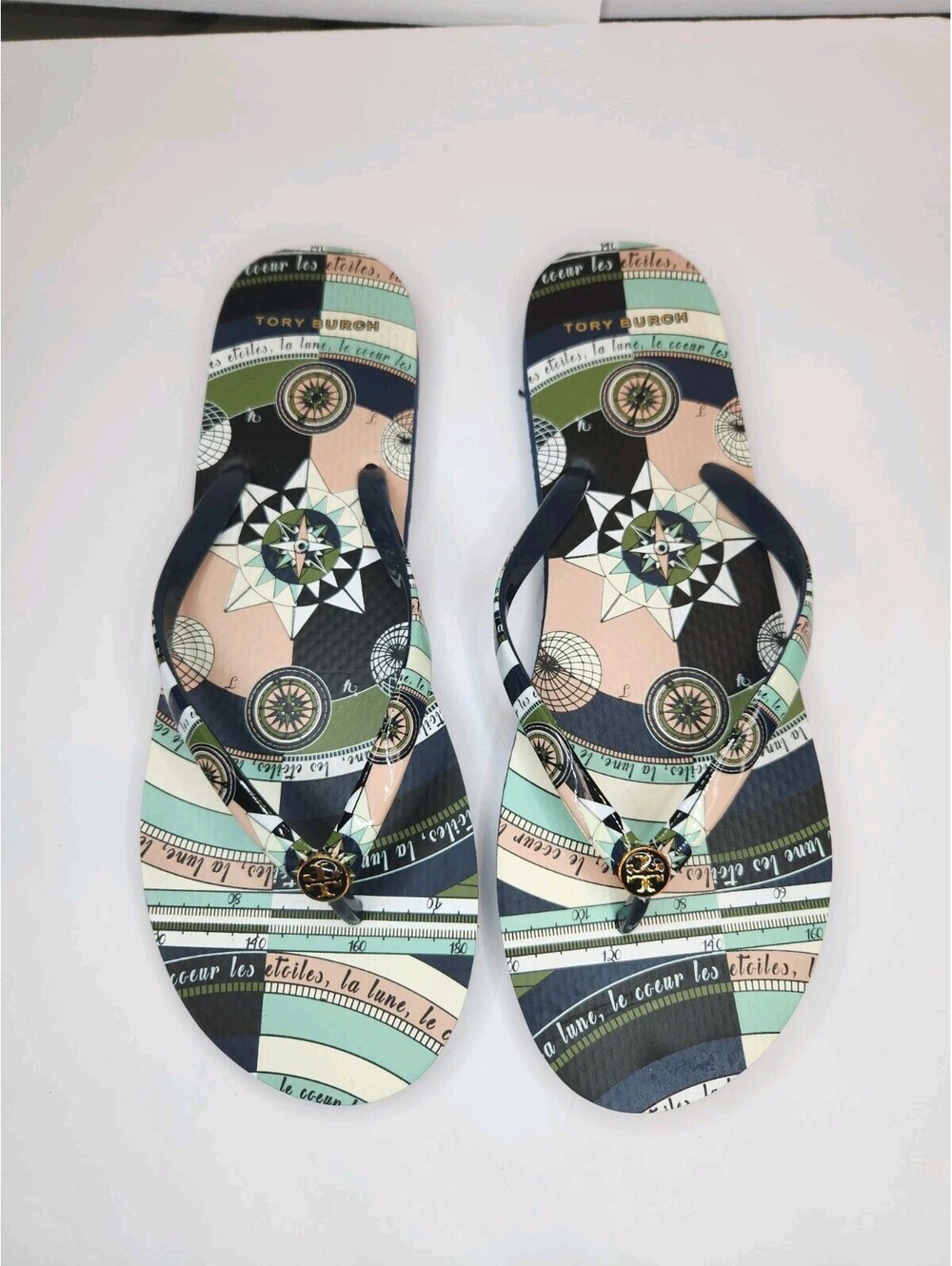 Tory Burch Constellation Flip Flop Sandals Women's Size 10-11 Pink Navy RARE!
